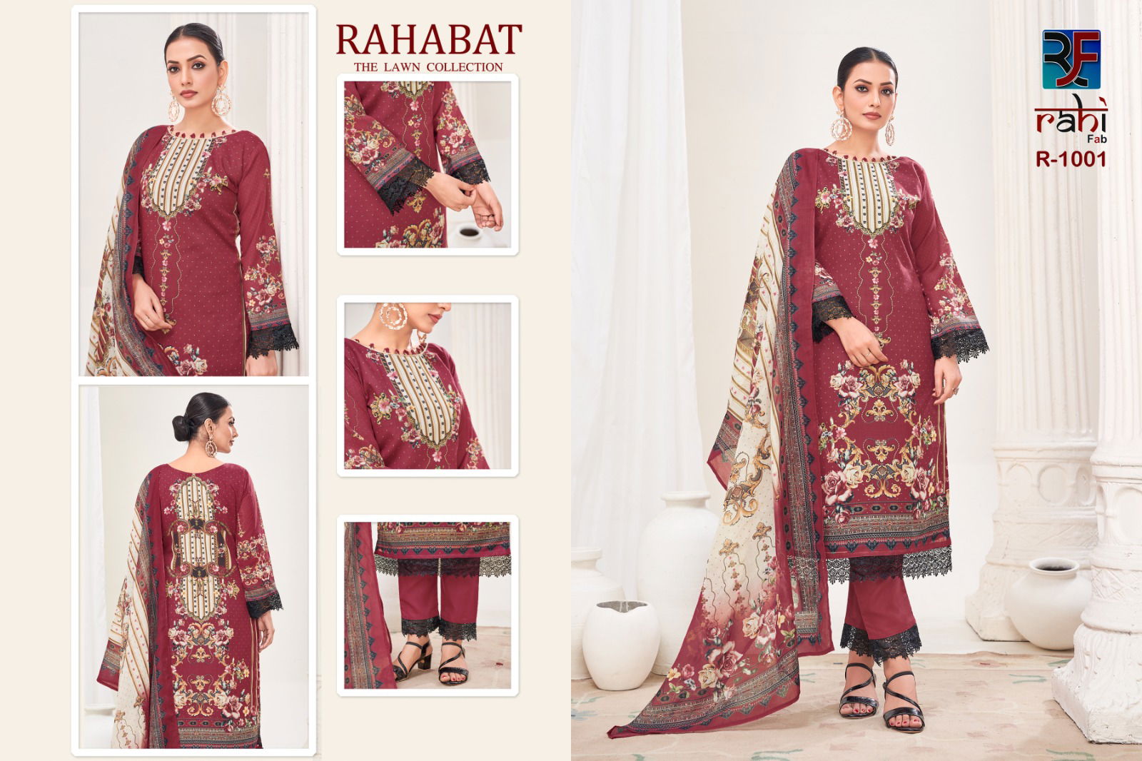 Rahabat Vol 1 By Rahi Karachi Giza Lawn Printed Dress Material Suppliers In India